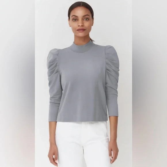 Cuyana French Terry Puff Sleeve Sweatshirt in Steel - Picture 2 of 13